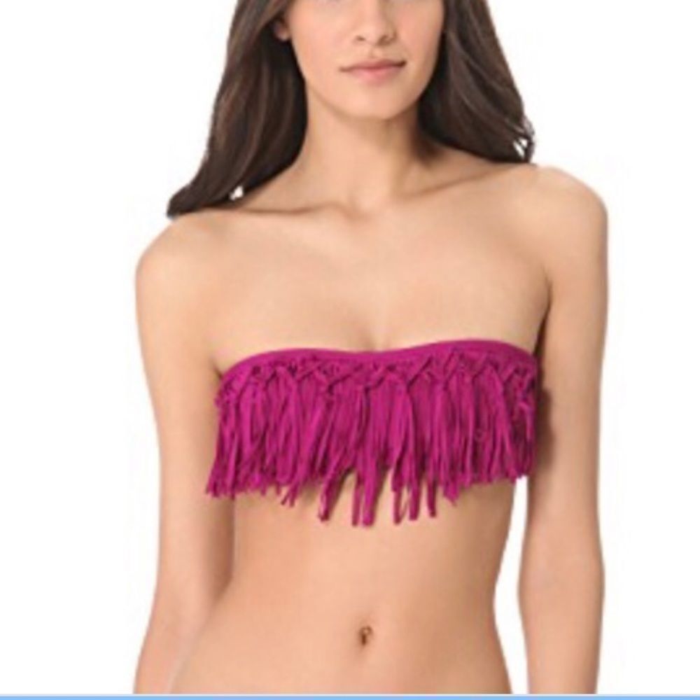 L*Space Fringe Bandeau Bikini Top Fuschia